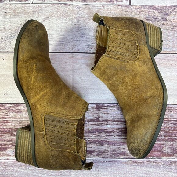 Tommy Hilfiger Womens 8 M Chelsea Booties Brown Leather Ankle Top Slip-On Shoes - Picture 3 of 16